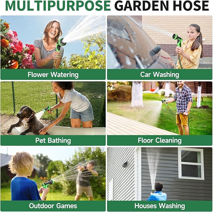 Garden Hose 75 ft Non-expandable Water Hose Flexible Durable 5 Layers TPV No Kink Lightweight Hybrid Hoses Heavy Duty with 3/4’’ Fittings-10 Way Nozzle Collapsible Outdoor Pipe for Yard Lawn