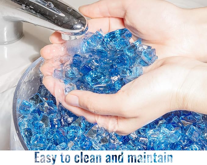 GASPRO 20LBs Fire Glass for Propane Fire Pit, 1/2-Inch Reflective Fireplace Glass Rocks for Fire Pit Table, Pacific Blue