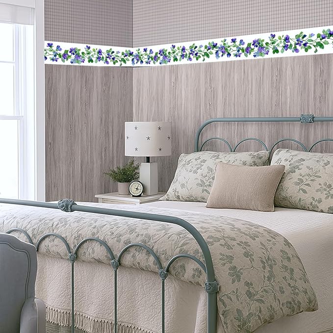 Purple Blue Floral Wallpaper Border 196x4 Inch Peel and Stick Wall Border Self