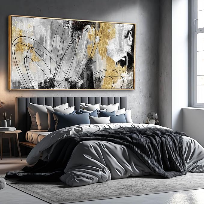 Large Canvas Wall Art Gold Abstract Paintings 29x58 Inch Wooden Framed Artwork