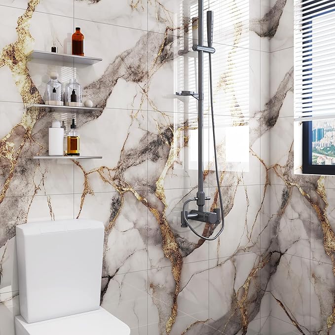 10pcs Peel and Stick Tile Shower Waterproof Marble Tiles Wall Panels,