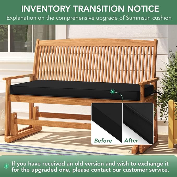 Summsun Outdoor Bench Cushion: Waterproof and Fade Resistant Patio Furniture Cushions - Non-Slip Bench Pad Cushion with Removable Cover for Garden Swing Porch Sofa Settee, 48 x 18 x 3 Inch, Black