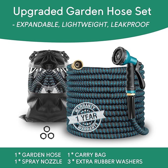 Expandable Garden Hose 100ft with 10 Function Nozzle, 2026 No Kink Water Hose 100 ft, Leak-proof Sturdy Brass Fittings, Durable 3750D Fabric, Lightweight, Flexible for Outdoor Watering, Car Washing