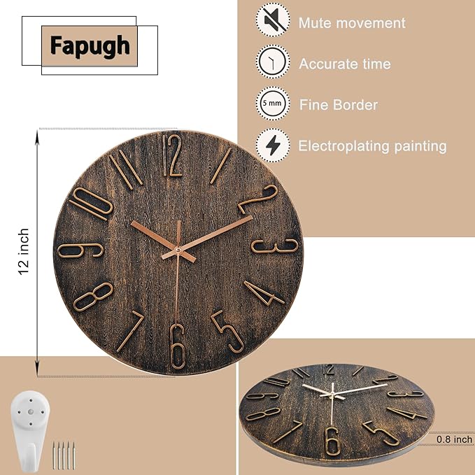 Wall Clock, Silent Clock, Wall Clocks Battery Operated， 12 inch Modern Wall