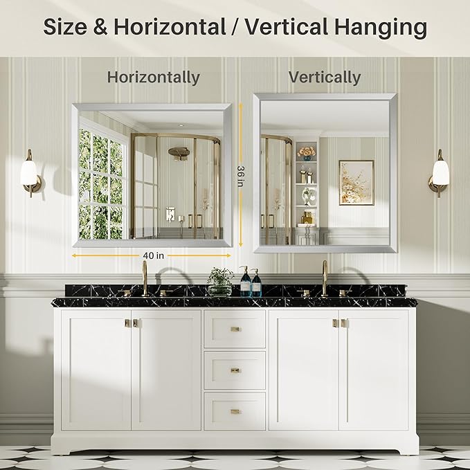 40x36 Inch Brushed Silver Bathroom Mirror