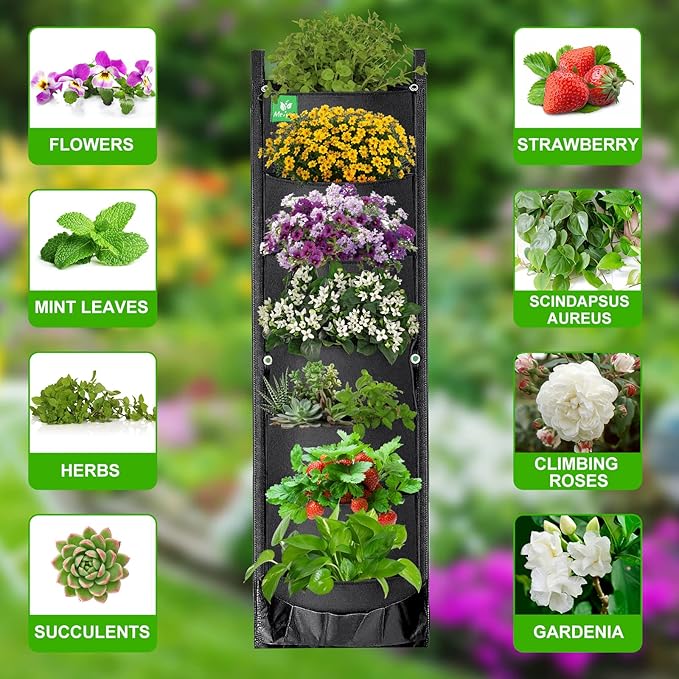 2 Packs Hanging Planter for Outdoor Plants, 7 Pocket Vertical Wall Planter