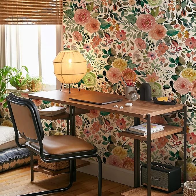 JiffDiff Floral Wallpaper Peel and Stick Removable Contact Paper Peony Roses