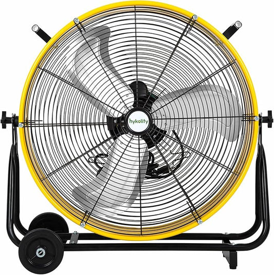hykolity 24 inch 8100 CFM High Velocity Industrial Drum Fan, 3-Speed Heavy Duty Metal Shop Fan for Warehouse, Garage, Workshops, Factory, UL Listed, Yellow