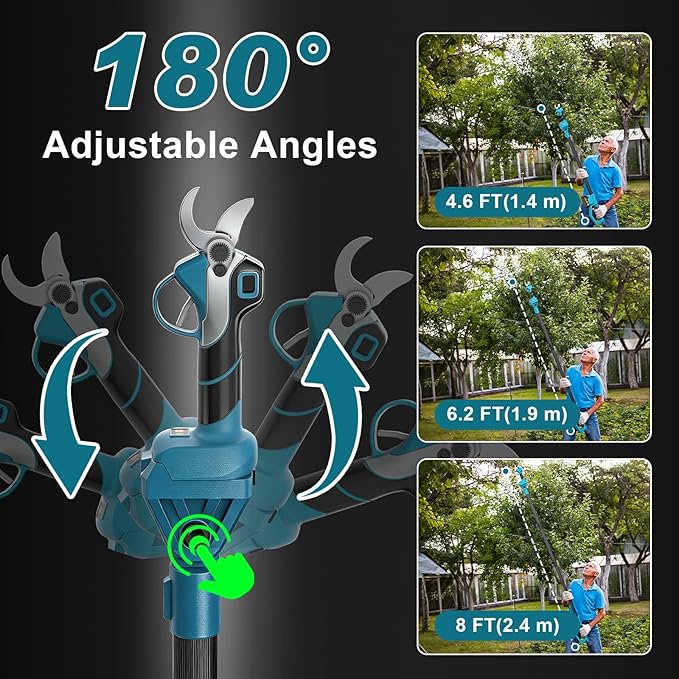 Cordless Electric Pruning Shears: 2-in-1 Pole Pruner with 21V 2×2000mAh Batteries, 14FT Reach, 1.9" Opening Diameter, 1000W Brushless Branch Cutter, SK5 Blade + Extra Blade for Gardening Trimming