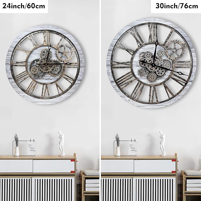 The B-Style Large Real Moving Gears Wall Clock 30 inch Rustic Retro Industrial