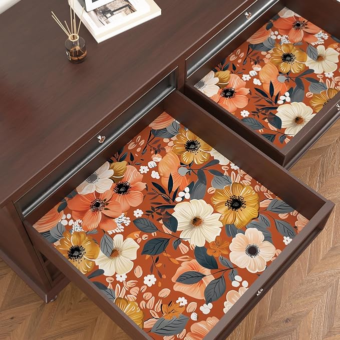 BOKEBEVE Orange Wallpaper Peel and Stick Retro Floral Contact Paper Self