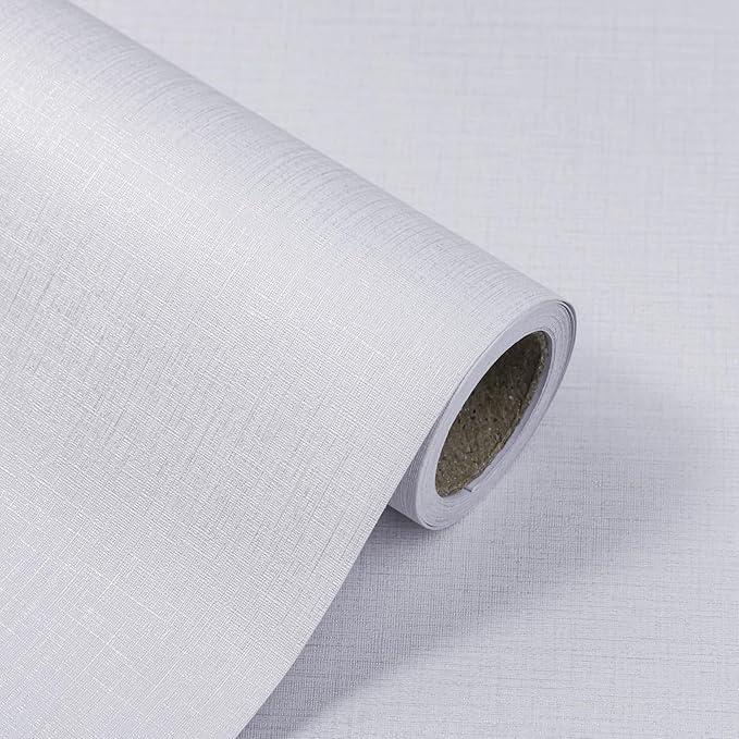 White Wallpaper Grasscloth Peel and Stick Wallpaper 15.7"x 118" Fabric Contact
