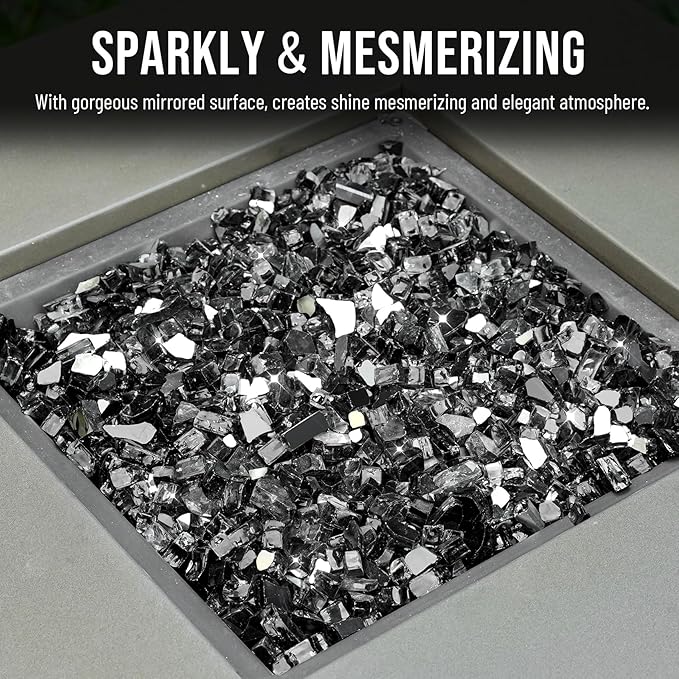 Skyflame 10-Pound Fire Glass for Fireplace Fire Pit and Landscaping, Onyx Black Reflective, 1/2-Inch
