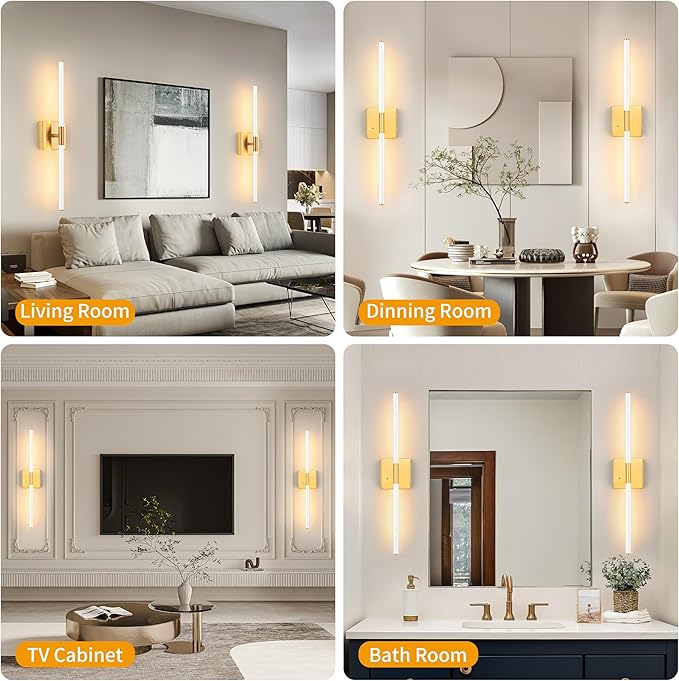Morauroral 30 Inch White Gold Battery Operated Wall Sconces Set of 2, Dimmable
