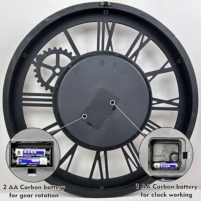 The B-Style Large Wall Clock 24 inch Moving Gear Wall Clock Oversized Vintage