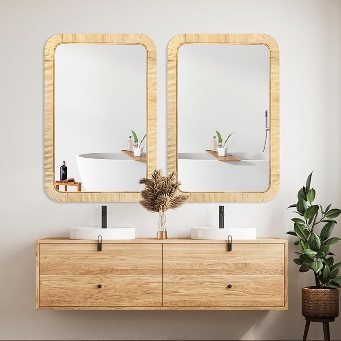 PERFNIQUE Rattan Mirror, Decorative Wall Nursery Decor, Rustic Farmhouse