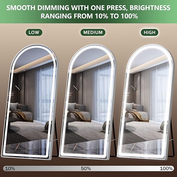 FENNIO Full Length Mirror with Lights, Free Standing Lighted Floor Mirror