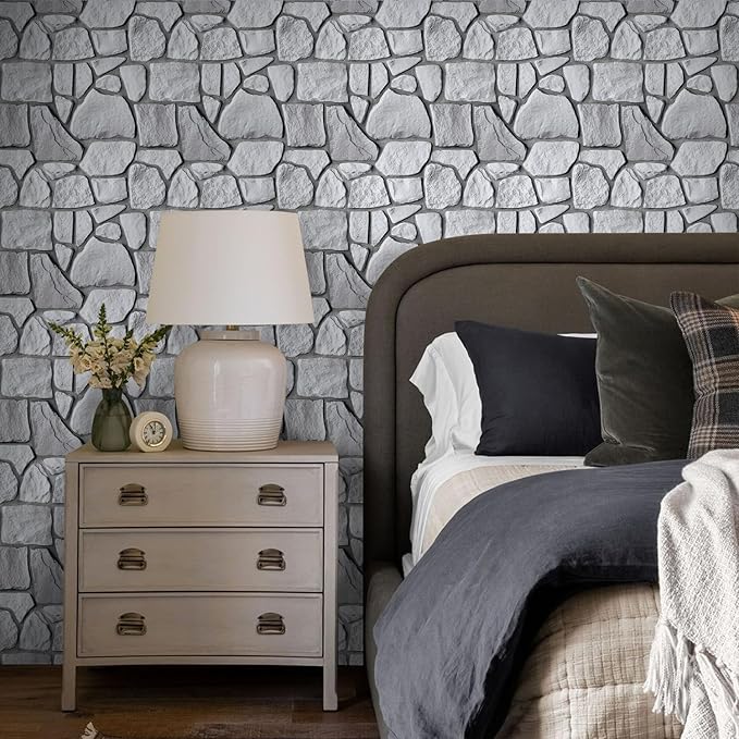 COMSTICKC 3D Faux Gray Stone Wall Sticker Peel and Stick Wall Panels,