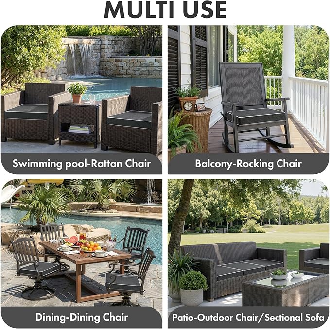 MIULEE Dark Grey Outdoor Chair Cushions Set of 2, 19x19x3 Inch Waterproof Patio Seat Cushions for Outdoor Furniture Couch Sofa, 3 Year Color Fastness High Density Foam with Adjustable Ties