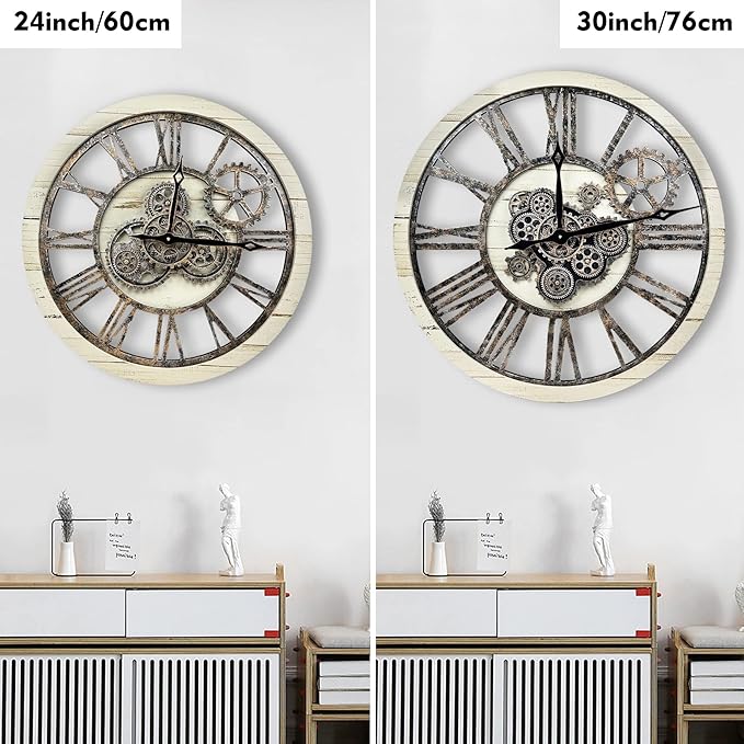 The B-Style Large Real Moving Gears Wall Clock 30 inch Rustic Retro Industrial