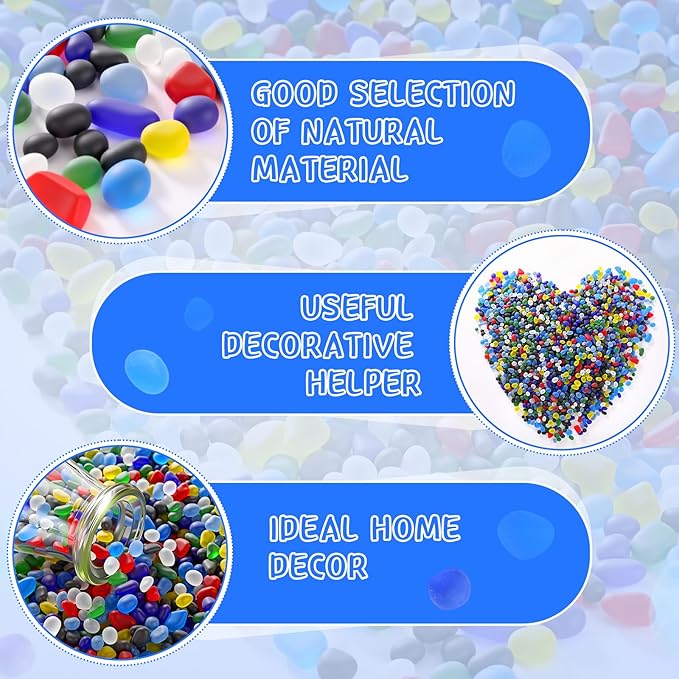 Sea Glass Stones, 3.3LB Decorative Frosted Glass Pebbles Gemstones - Suitable for Aquarium Rocks, Fish Tank Gravel, Vase Fillers, DIY Crafts, and Home Decor (Colorful)