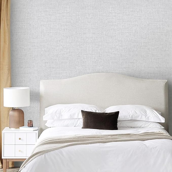 Grasscloth Peel and Stick Wallpaper, Light Grey Vintage Textured Faux Linen