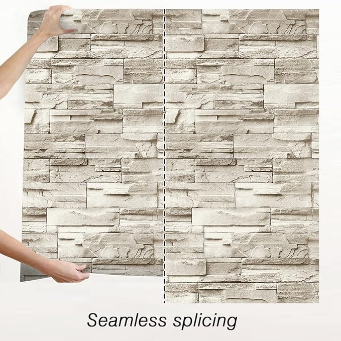 Jeweluck Stone Wallpaper Peel and Stick Brick Wallpaper 17.7”×196.8” Brick