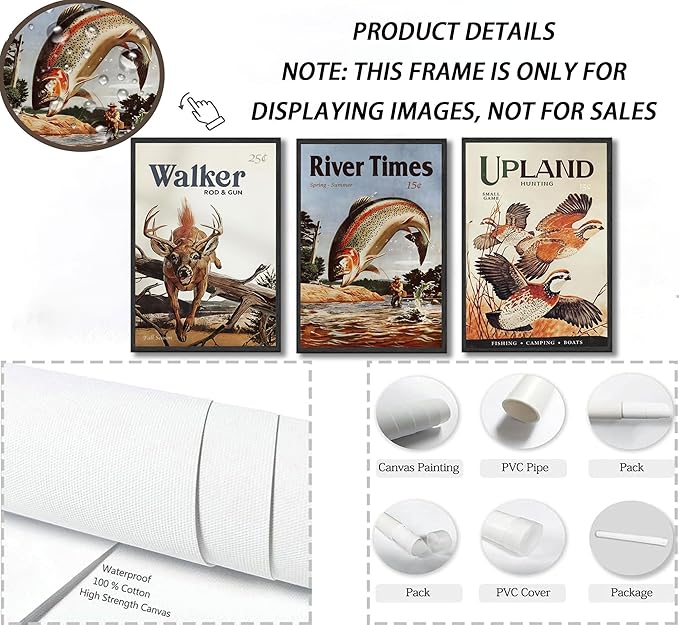3Pcs Retro Hunting Canvas Wall Art Outdoorsy Wild Animal Posters Prints Nature Wilderness Deer Wild Duck Fishing Wall Decor Pictures Gift Send Hunter Dad For Farmhouse Living Room Bedroom Decoration