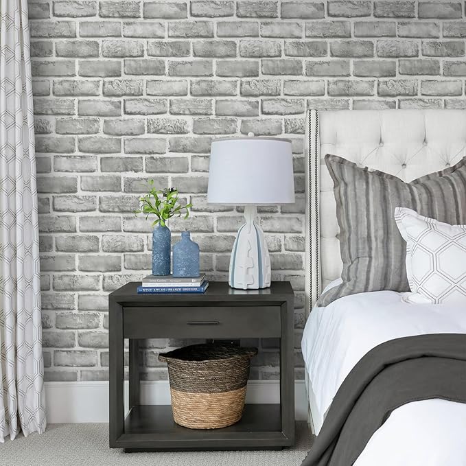 Guvana 17.3" x 394" Grey Brick Wallpaper Peel and Stick 3D Brick Contact Paper