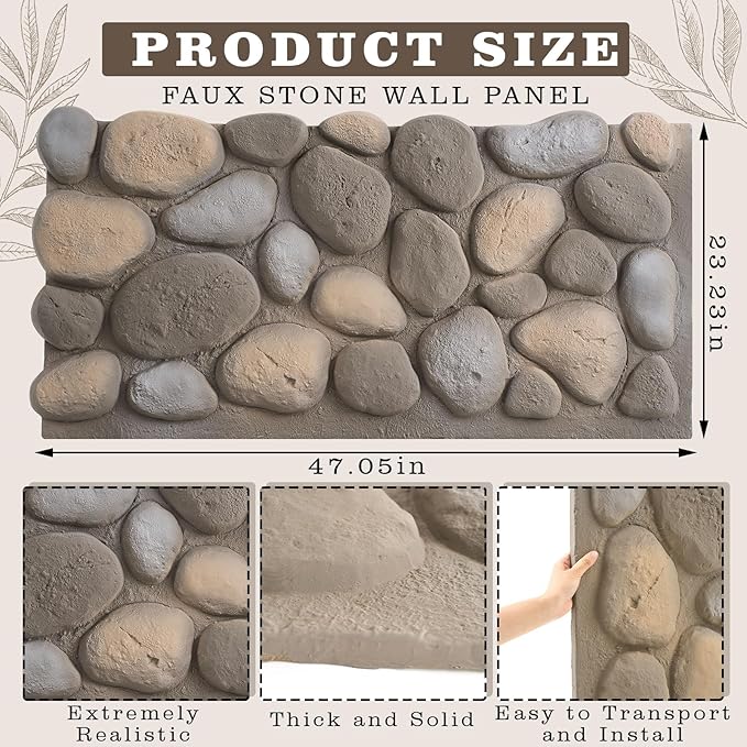 1 Pack PU Faux Stone Panel 47"w x 23.23"h x 2"d Stone Veneer