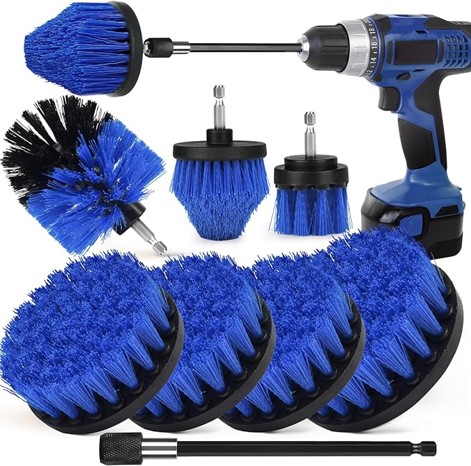 8 PackDrill Brush Attachment Set, 1/4in Power Scrubber Brush + Extend Long Rod, Brush Drill Attachment, Power Cleaning Scrub Brush for Bathroom, Tub, Tile, Cornerï¼Blueï¼