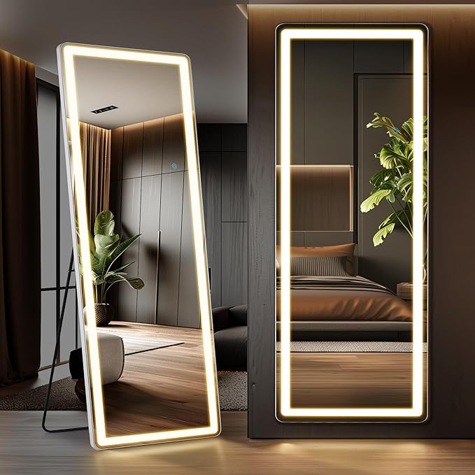 Full Length Mirror with Lights, Full Body Dressing Standing Mirrors with