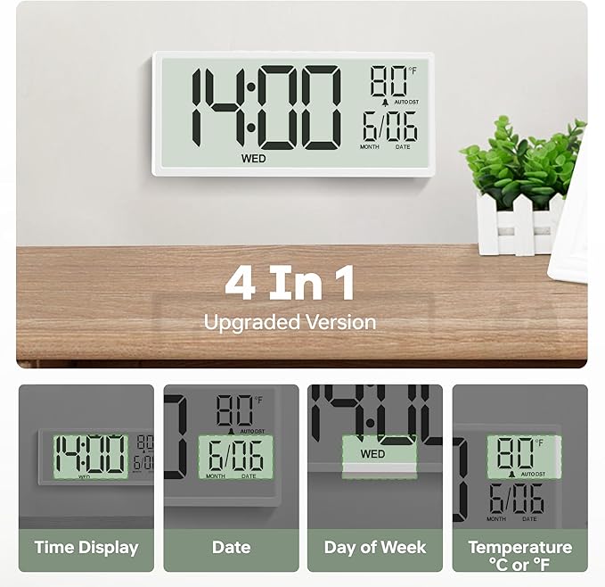 JALL 14.5" Large Digital Wall Clock Battery Operated