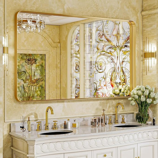 VooBang Bathroom Mirror 30x56 inch, Golg Gorgeous Deep Frame Wall Mirror