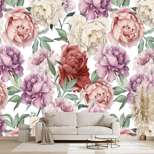 Pink Peony Flowers Mural Bedroom Peony Floral Wallpaper Room Decor Living Room
