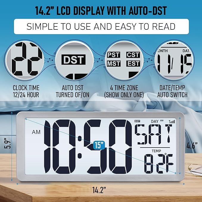TXL Silver Large Digital Wall Clock