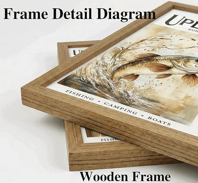 3Pcs Framed Rustic Outdoor Wildlife Canvas Wall Art,Watercolor Deer Duck And Fish Wall Decor Pictures,Vintage Farmhouse Hunting Posters Prints,for Living Room Bathroom Kitche Home Decoration