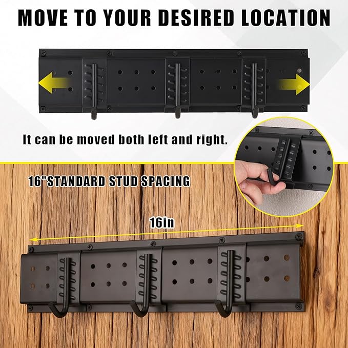 Garvee Garage Tool Organizer Wall Mount, 64 Inch Heavy Duty Garden Tool Storage Organization with 12 Adjustable Hooks, 16 Pack Yard shed Tool Organizer System for Shovel Rake Broom Ladders