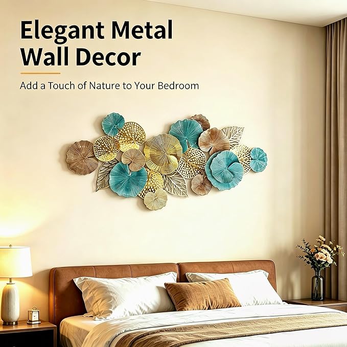 Roivikis Large Metal Wall Art Decor, Modern 3D Abstract Lotus Leaves Wall Decor, Decoration for Indoor Outdoor for Living Room, Bedroom, Entryway