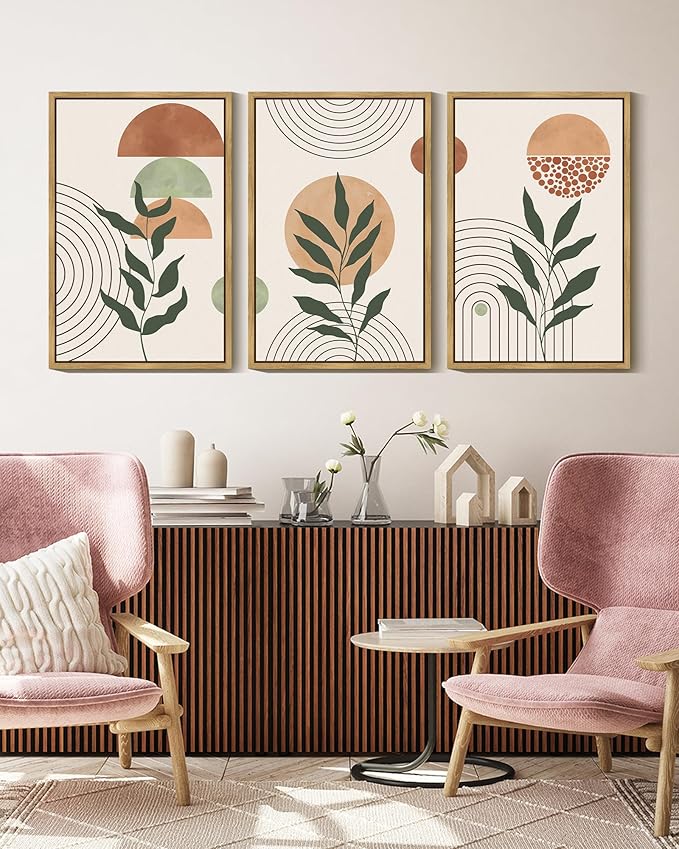 PHOPAGO Boho Wall Art Sage Plant Botanical Bohemain Framed Wall Printing Large