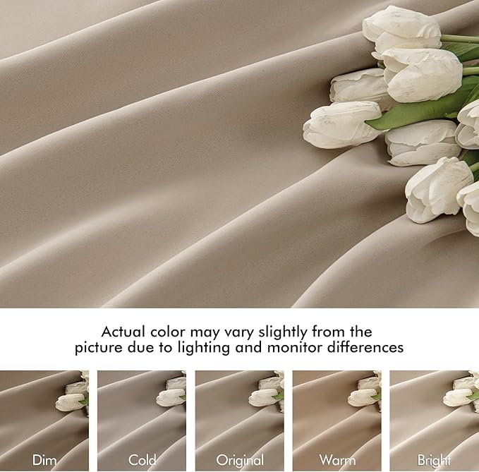MIULEE Taupe Back Tab Blackout Curtains 84 Inch Length 2 Panels Set