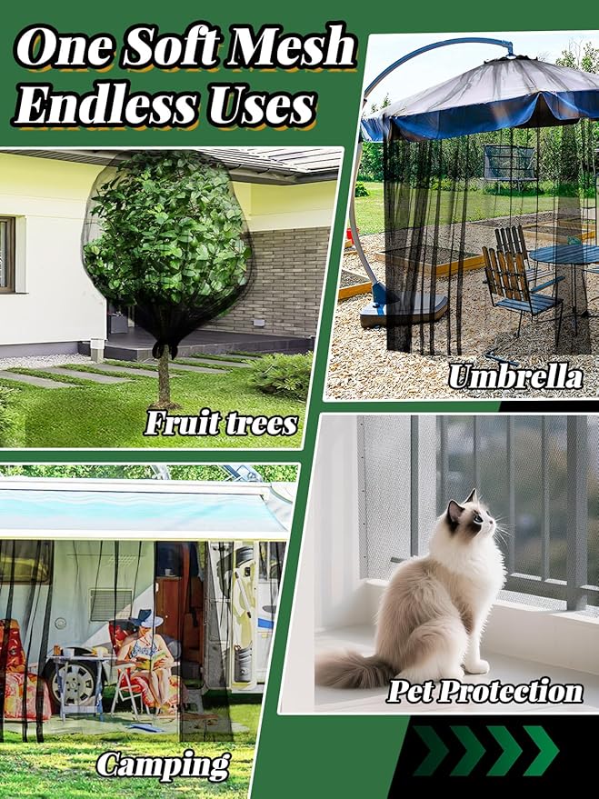 ANPHSIN 40x10ft Nearly Invisible Mosquito Net for Patio - Mesh Netting Screen for Outdoor Garden Porch Balcony, Protects Skin & Plants from Bugs, Birds, Black