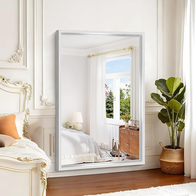 60"x40" Brushed Silver Bathroom Mirror, Large Rectangular Mirror