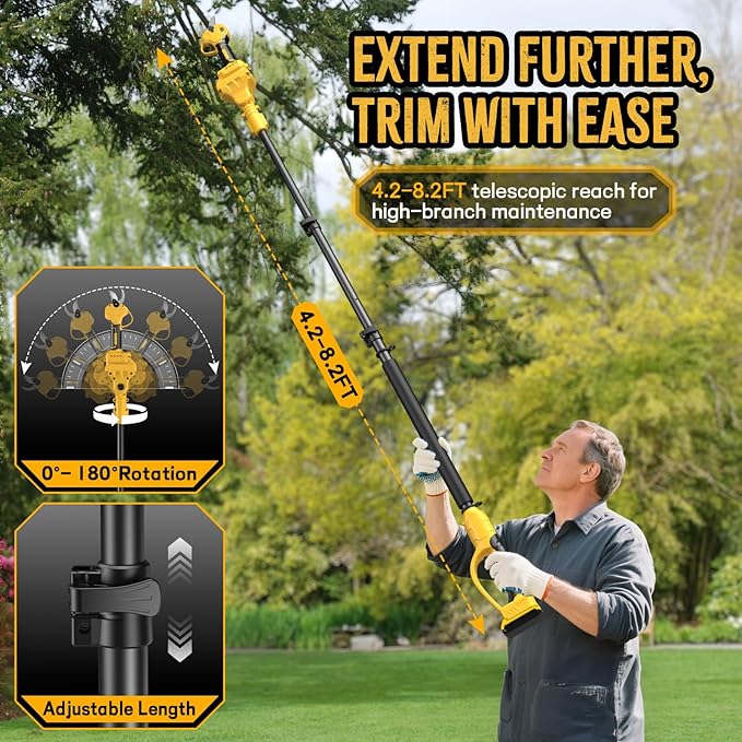 2 IN 1 Electric Pruning Shears Cordless with Pole for Dewalt 20V MAX Battery, 1.2" Cutting Diameter, 14Ft Reach, Brushless Motor Branch Cutter - for Gardening & Tree Trimming (No Battery)