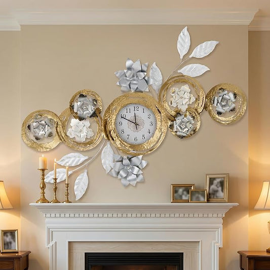 Large 3D Metal Wall Decor Vintage Gold Abstract Circular Exquisite Clocks And