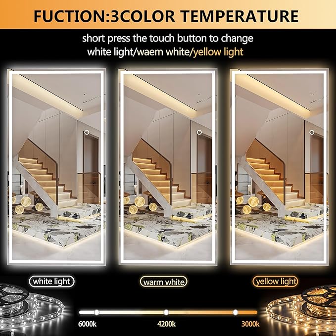 Hasipu Full Length Mirror with Lights, Full Body Dressing Hanging Mounted Mirror