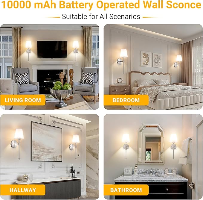 Vimhou Peel and Stick Wall Sconces, Stick On Wall Sconce Set of 2, Battery