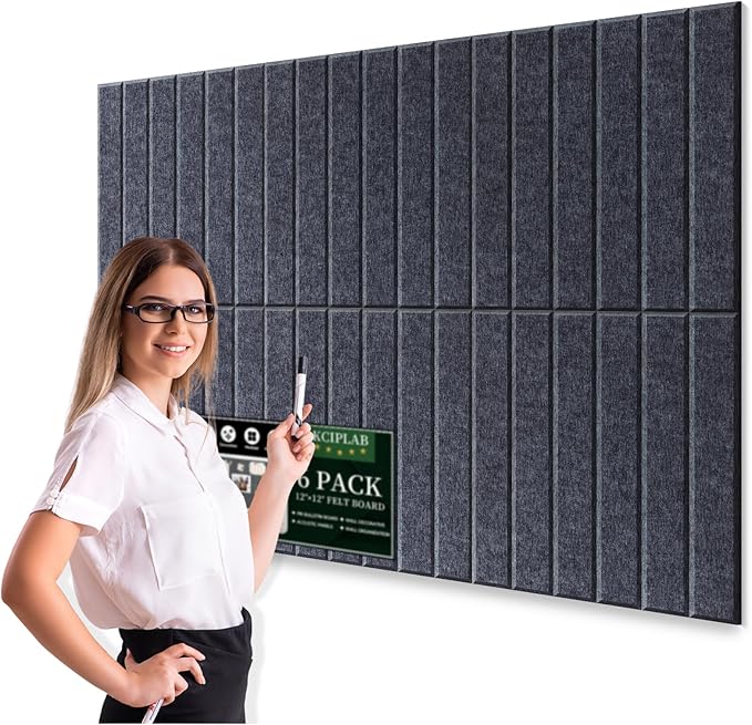 Large Cork Bulletin Board for Wall 36"x24", 6 Pack Felt Slat Wall Panel Tiles