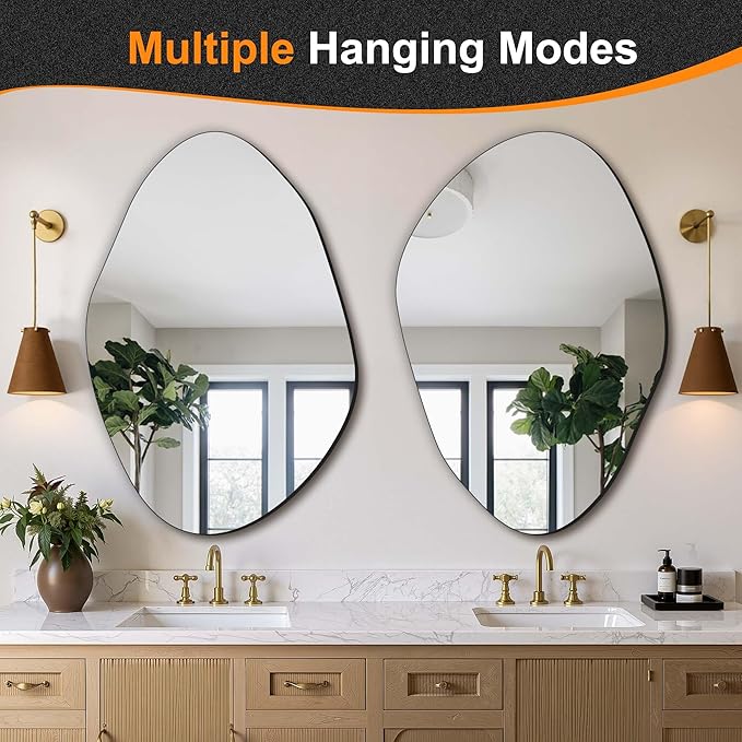 Delma Irregular Wall Mirror, Frameless Decorative Mirror