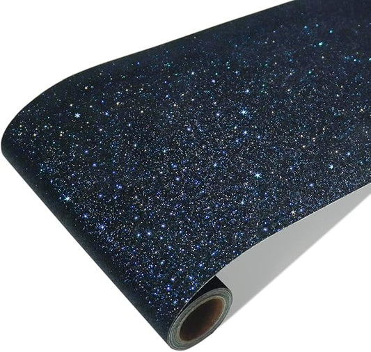 CRE8TIVE Black Blue Glitter Wallpaper Stick and Peel 8"x354" Glitter Wallpaper